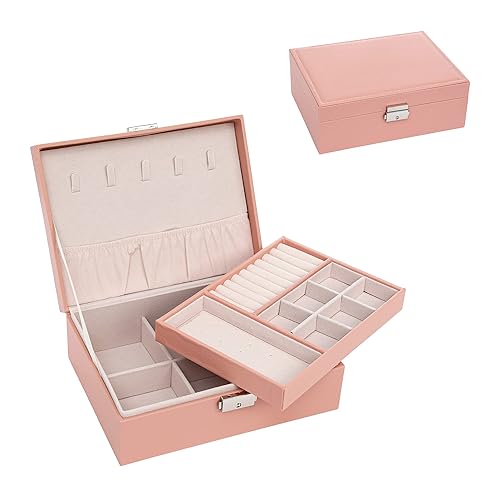 ZUZOOQ Jewelry Organizer Box for Women Girls, 2 Layers Large Storage Case, PU Leather Display Holder for Earrings Rings Necklace Bracelets, Children…
