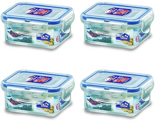 Lock & Lock Rectangular Water Tight Food Container, Set of 4 (6 oz each)