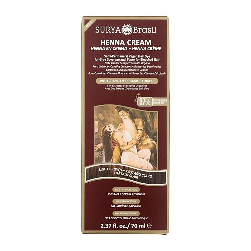 Surya Brasil Light Brown Natural Henna Cream Hair Color Treatment for Gray Hair Coverage, Deep Conditioning Semi Permanent Hair Dye, 2.37 oz / 70 ml