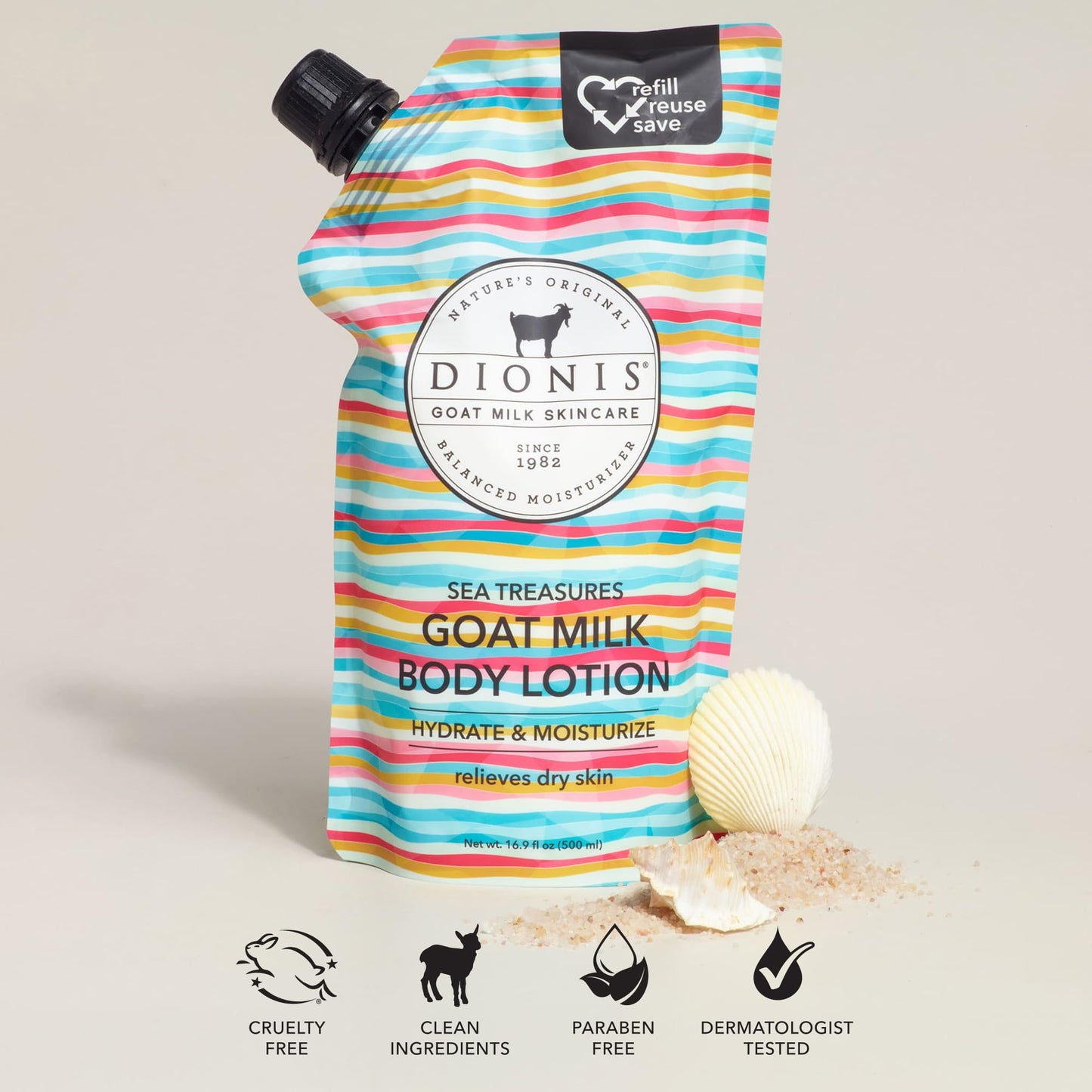 Dionis Sea Treasures Goat Milk Body Lotion Refill Pouch, 20 Fl Oz (Pack of 1)