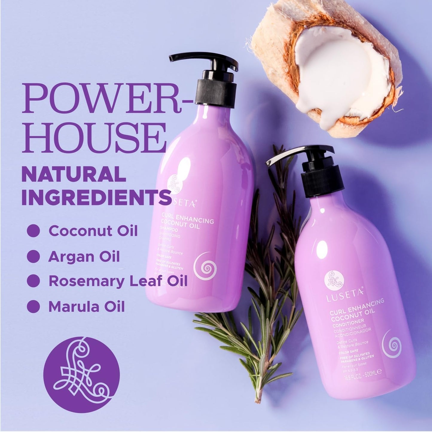 Luseta Curly Hair Shampoo and Conditioner Set with Coconut Oil, Unlimited Bounce and Definition for wavy and Coily hair, Reduce Frizz and Repair Dry