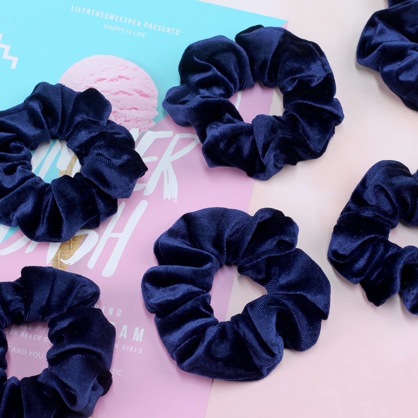 IVARYSS Royal Blue Scrunchies, Premium Velvet Soft Hair Scrunchy, Solid Colors Thick Elastic Bands, Hair Accessories for Women and Girls, 12 Pack