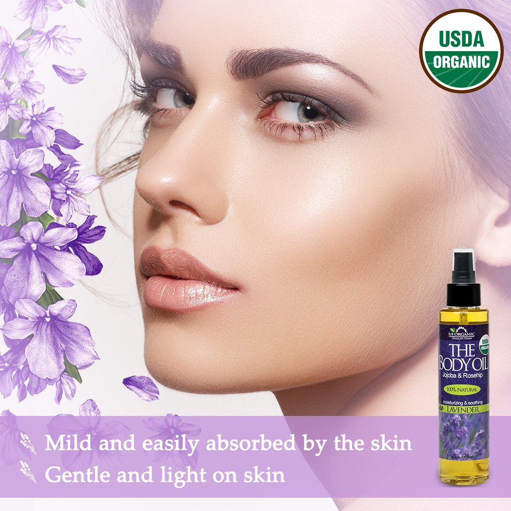 US Organic Body Oil - Elegant Lavender - Jojoba and Rosehip Oil with Vitamin E, Certified Organic, No Alcohol, Paraben, Artificial Detergents, Color Beauty and Personal Care US Organic