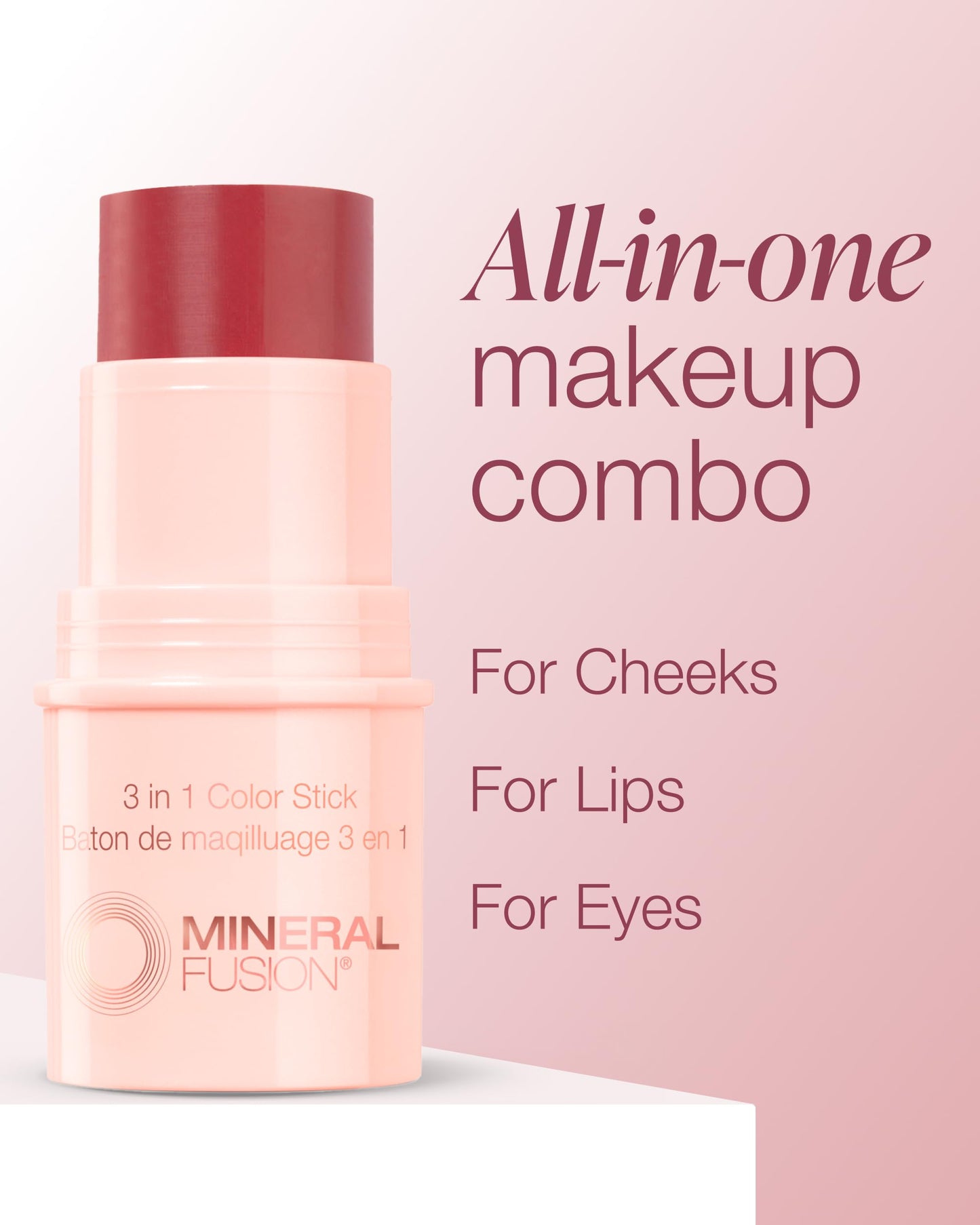 Mineral Fusion 3-in-1 Color Stick - Hydrating Tinted Cream Blush for Cheeks, Lip and Eye - Natural Multi Use Makeup (Berry Glow)
