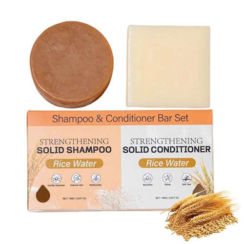 Rice Water Bar Shampoo and Conditioner Set for Hair Growth, Handcrafted Travel Solid Shampoo and Conditioner for Thinning Hair, Hydrating