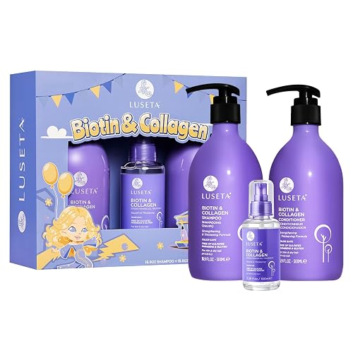 Luseta Biotin Trio Hair Care Set Moisturizing Shampoo and Conditioner Set 16.9 oz*2 and 3.38 oz Hair Serum Thickening for Thinning Damaged Dry Hair