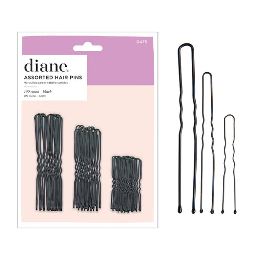 Diane Hair Pins for Women Bulk Pack of 100 Assorted Sizes Jumbo 3, Large 2.5, Medium / Small 1.75 - Black, Crimped Design with Ball Tips, D475-100