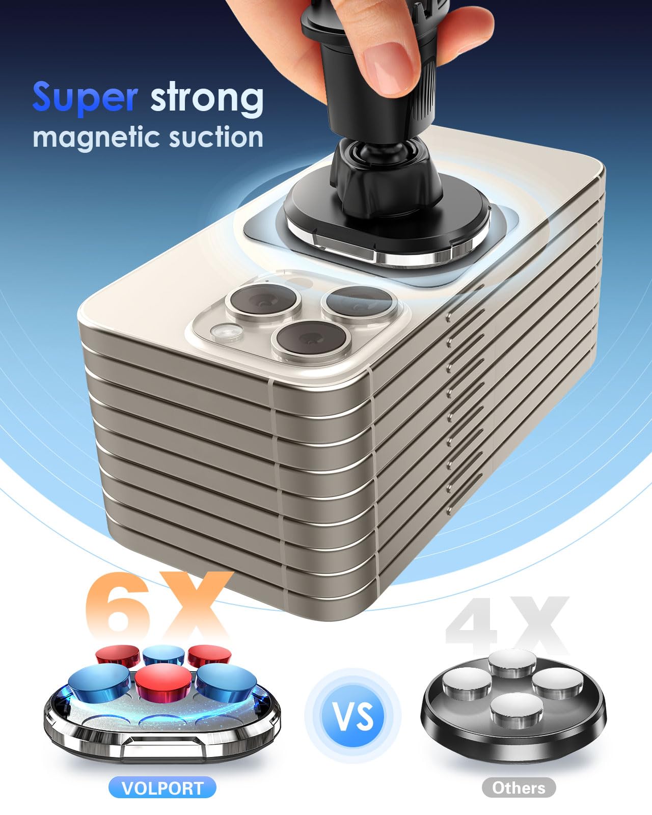 volport Magnetic Phone Mount for Car Vent: [Strong Magnet Clip Hook] Air Vent Holder for iPhone 16/15/14/13/12 Pro Max Plus Samsung S24 Ultra S24+…