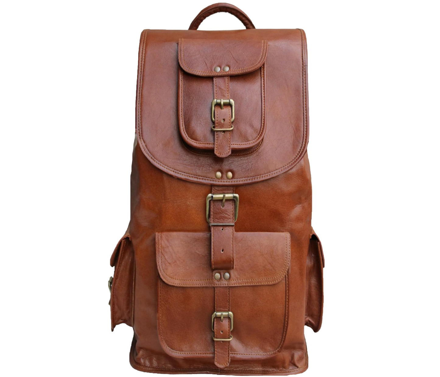 Jaald 21" Brown Leather Laptop Backpack Vintage Rucksack Travel Mochila Knapsack