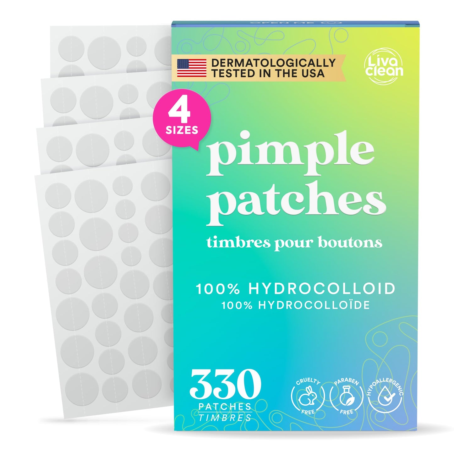LivaClean 330 CT Pimple Patches for Face - 100% Hydrocolloid Acne Patches - Four Sizes - Acne Dots Zit Stickers - Hydrocolloid Patch Pimple Patch Beauty and Personal Care LivaClean