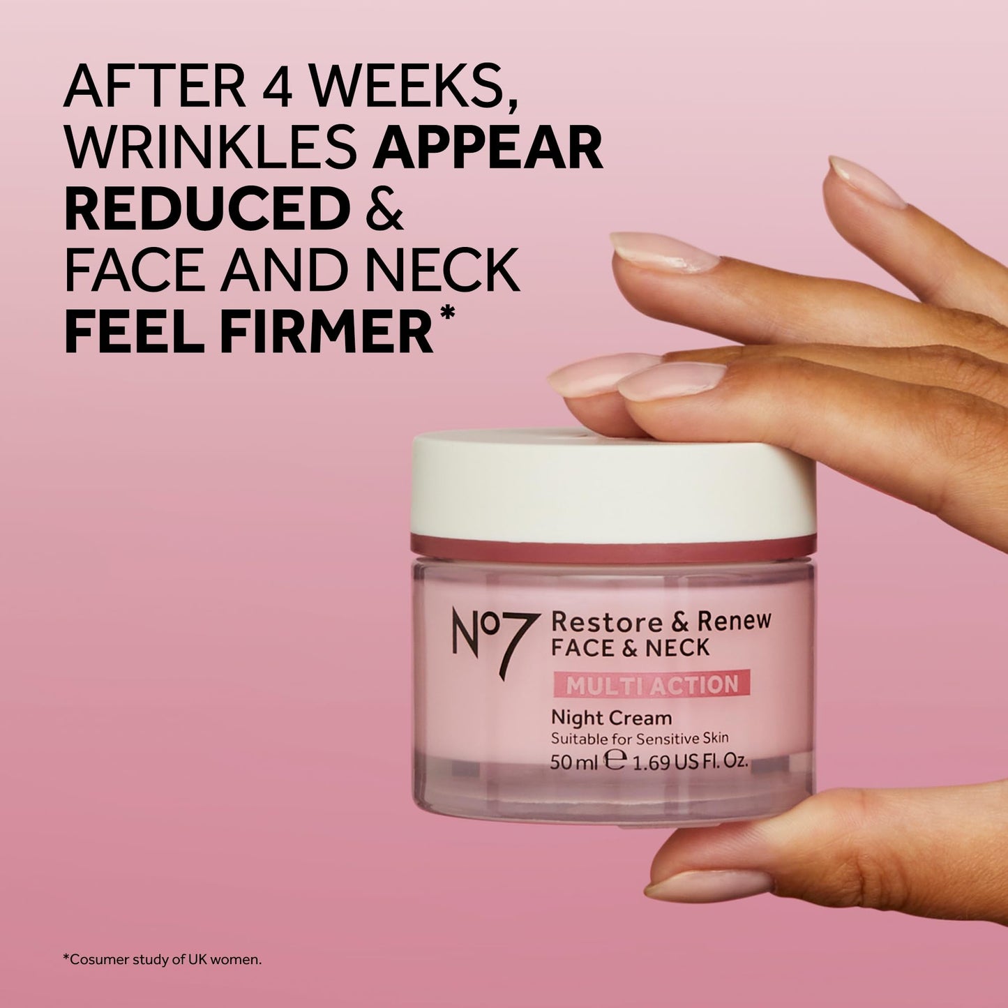 No7 Restore & Renew Multi Action Night Cream for Face & Neck - Nighttime Face Moisturizer with Collagen Peptides - Anti Aging Skin Care for Crepey