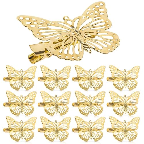 OBTANIM Butterfly Hair Clips, 12 Pcs Cute Metal Butterfly Hair Claw Pins Barrettes Accessories for Girls and Women (Gold)