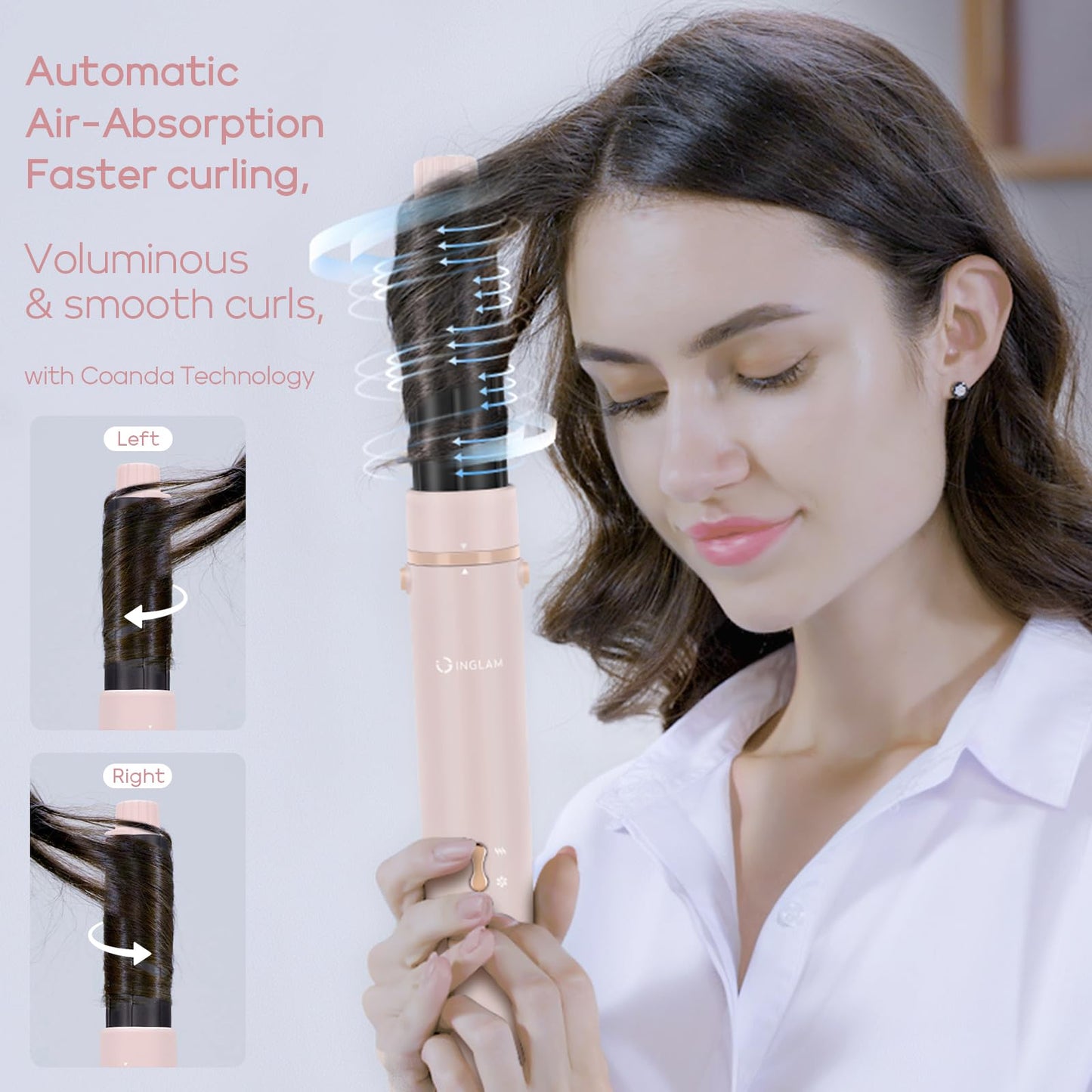 IG INGLAM MegaAIR Styler, 5 in-1 Professional Interchange Hair Dryer Brush 110,000 RPM Brushless BLDC Motor Ionic Hot Air Styler Volumizing and Shape