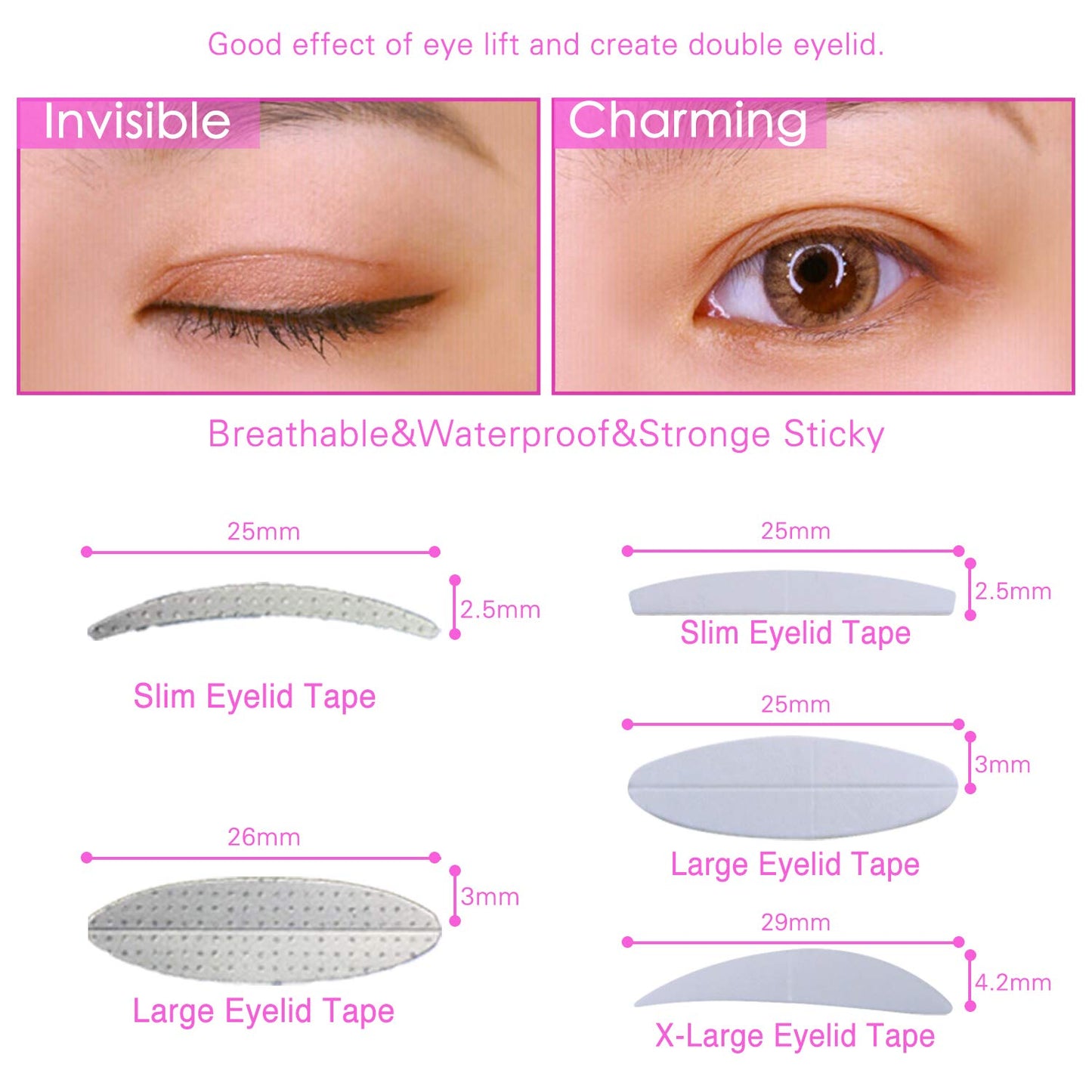 1080Pcs Premium Quality Natural Invisible Single Side Eyelid Tape Stickers Medical-use Fiber Eyelid Lift Strip, Instant Eye Lift Without Surgery