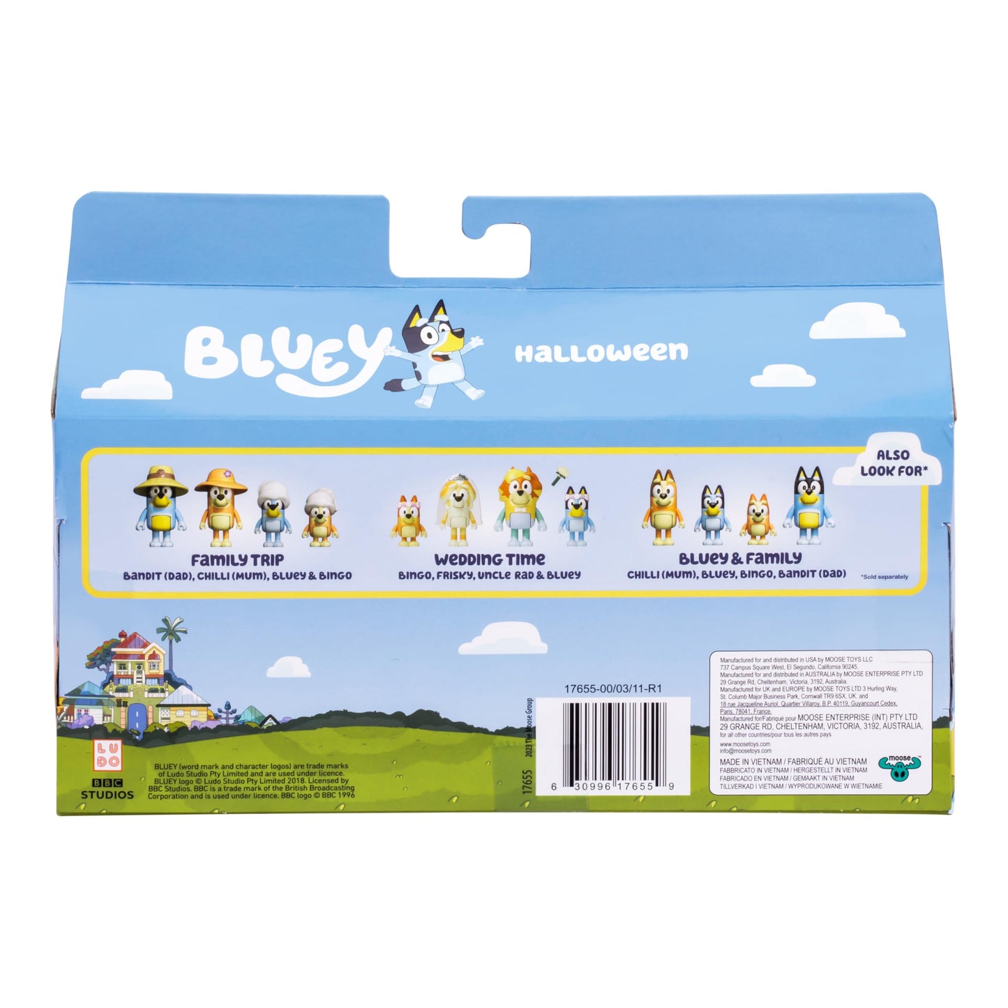 Bluey Halloween Figure 4-Pack – 2.5" Poseable Bingo, Chloe & Lucky in Costumes with Accessories, Kids Recreate Favorite Moments
