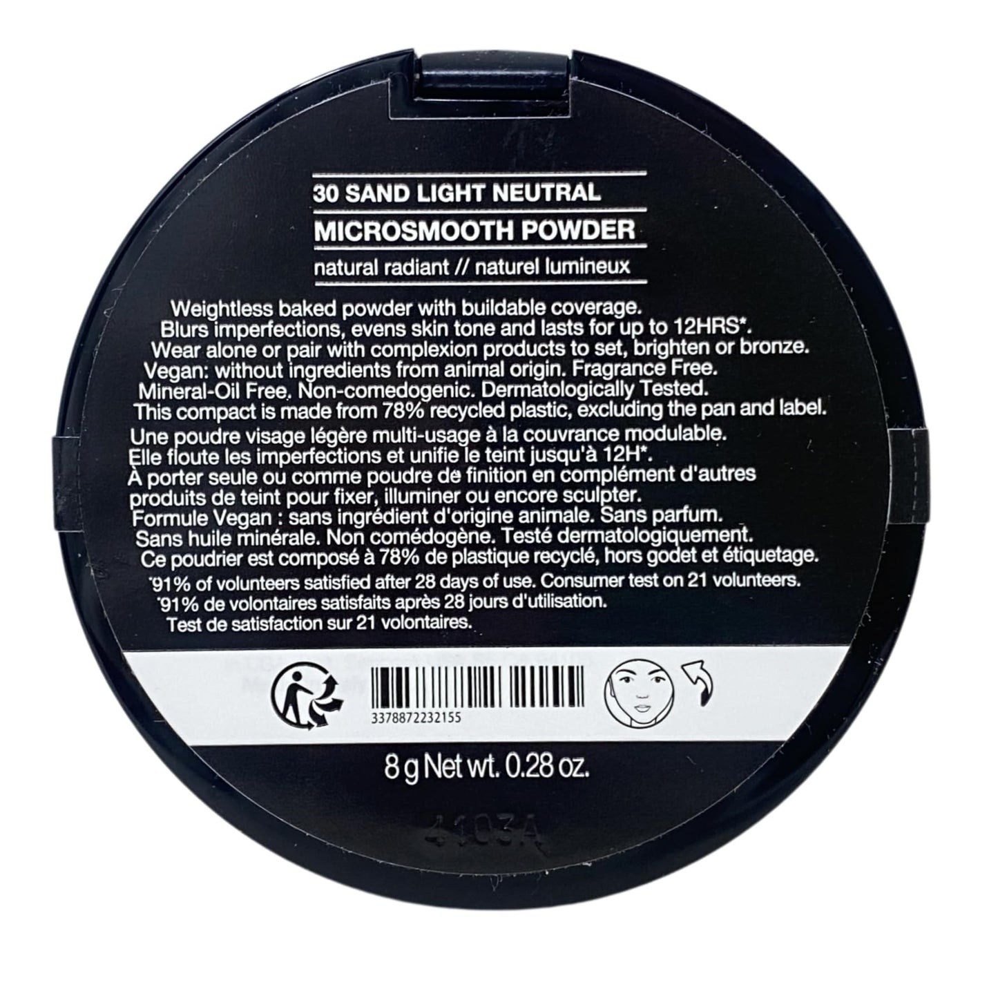 Sephora Collection MicroSmooth Multi-Tasking Baked Face Powder Foundation - 30 Sand (light with neutral undertones), 0.24 oz / 7 g