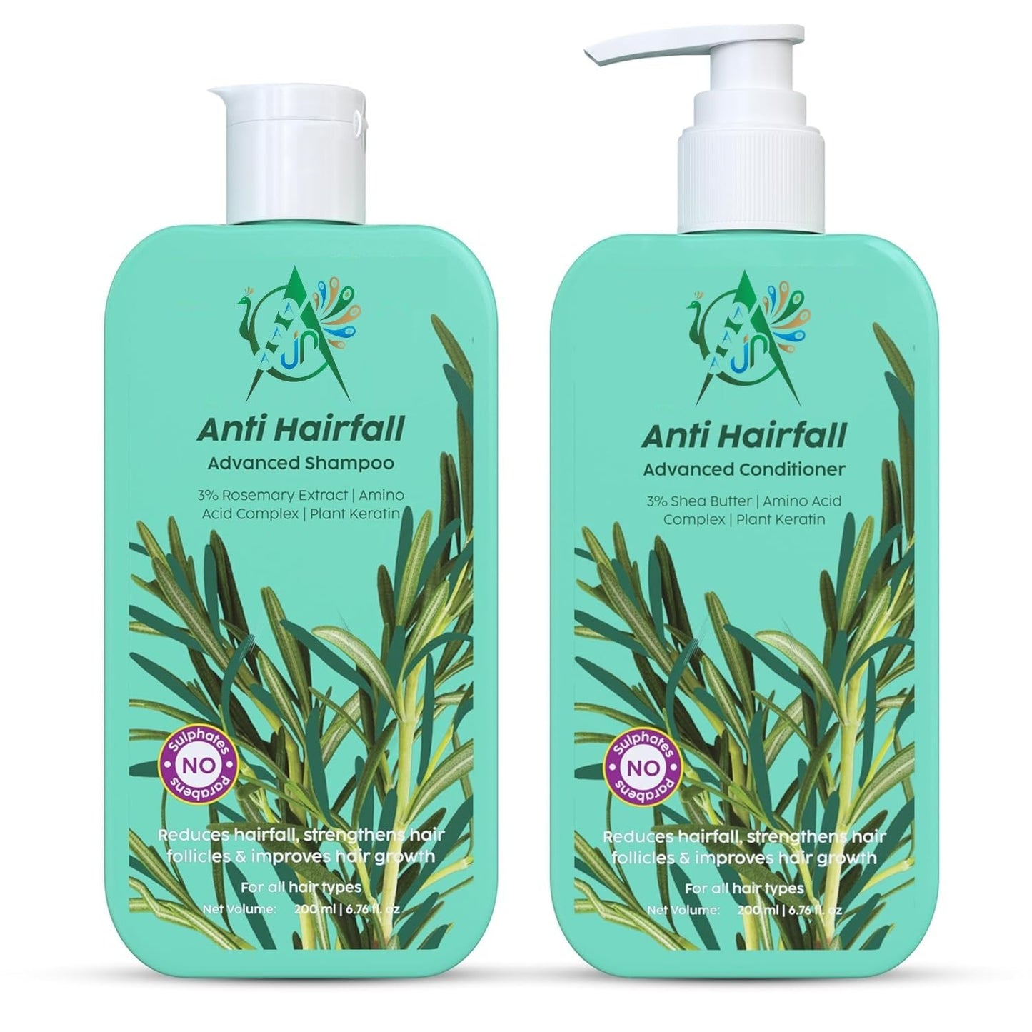 AAA JN Anti Hair Loss Shampoo and Conditioner Set | Reduces Hair Fall & Breakage | Herbal Formula for Smooth, Shiny, Nourished Hair | 200ml (2 Piece