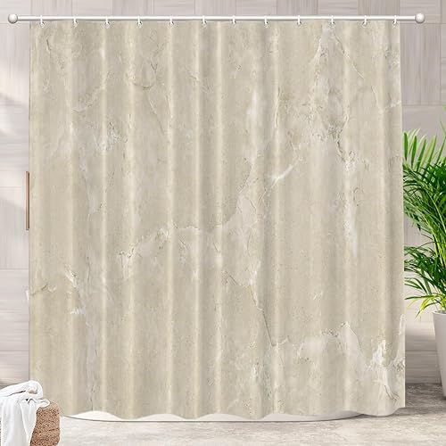 Batmerry Beige Cream Marble Decorative Shower Curtain, Beige Cream Marble Yellow Shower Curtain for Shower Stall Bathtubs Bathroom Decor Waterproof…