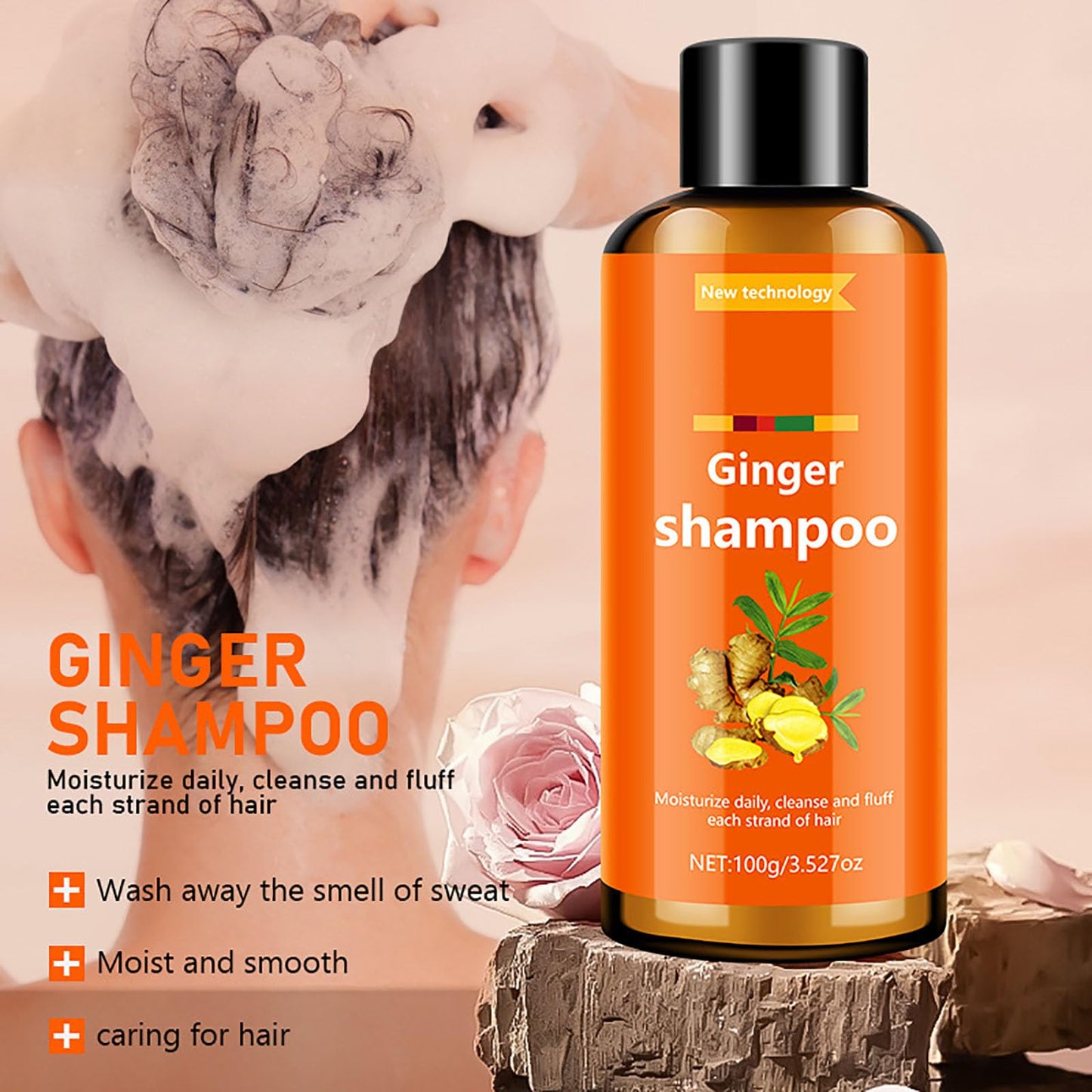 Ginger Shampoo and Conditioner Set, Anti Frizz Shampoo & Keratin Moisturizing Conditioner for Dry, Frizzy Damaged, Hair Care Essence for Hair Growth