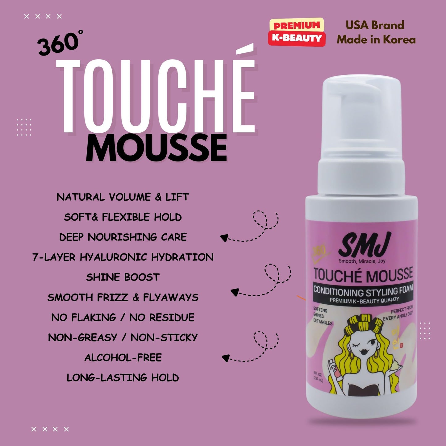 SMJ 360° TOUCHÉ MOUSSE - Curl Defining Foam | Frizz Control & Soft Flexible Hold | for Natural Hair, Braids, Crochet & Protective Styles | No Crunch