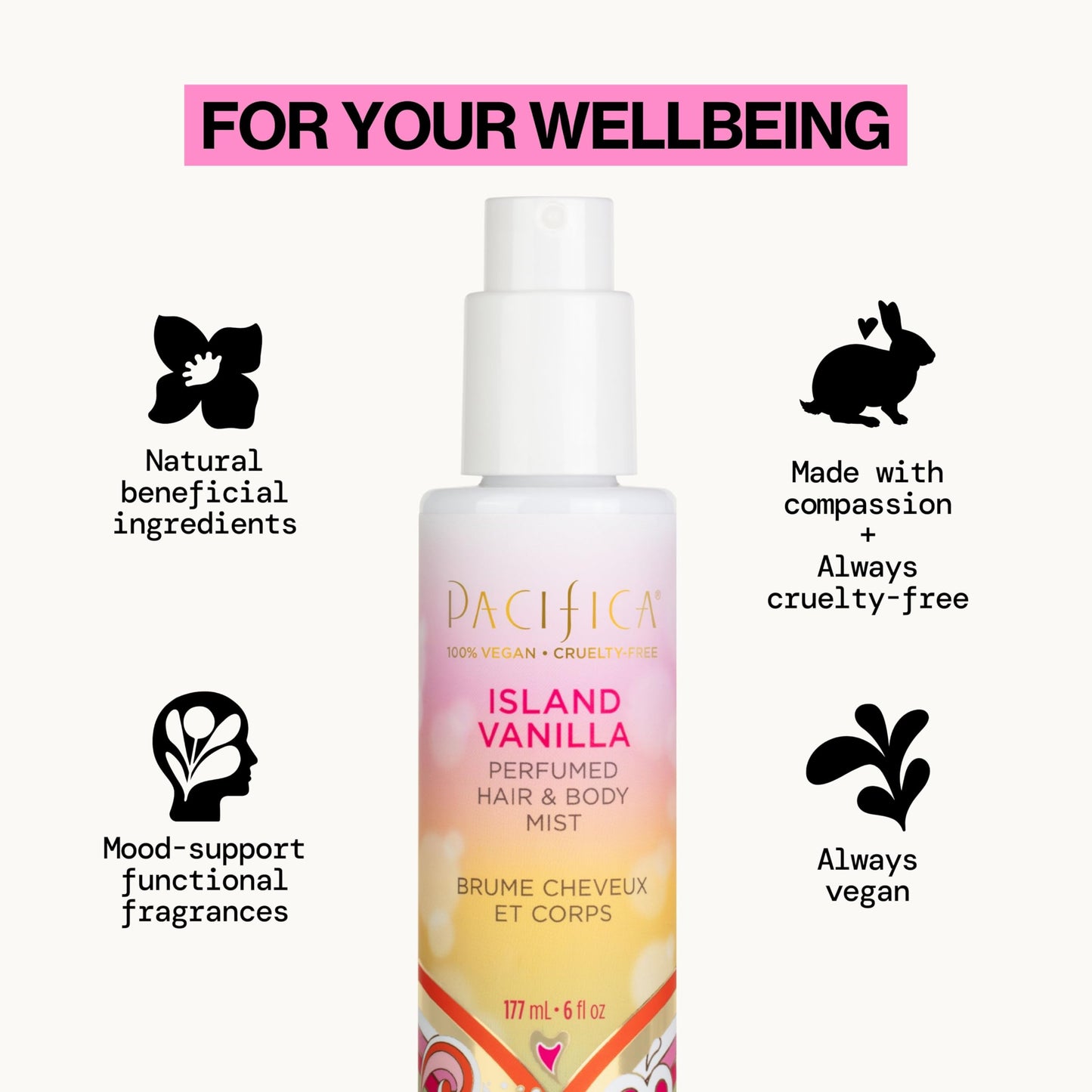 Pacifica Island Vanilla Hair Mist Perfume and Full Body Spray for Women - Fragrance Spray for A Mood-Lifting Experience, Paraben-Free, Clean Beauty No