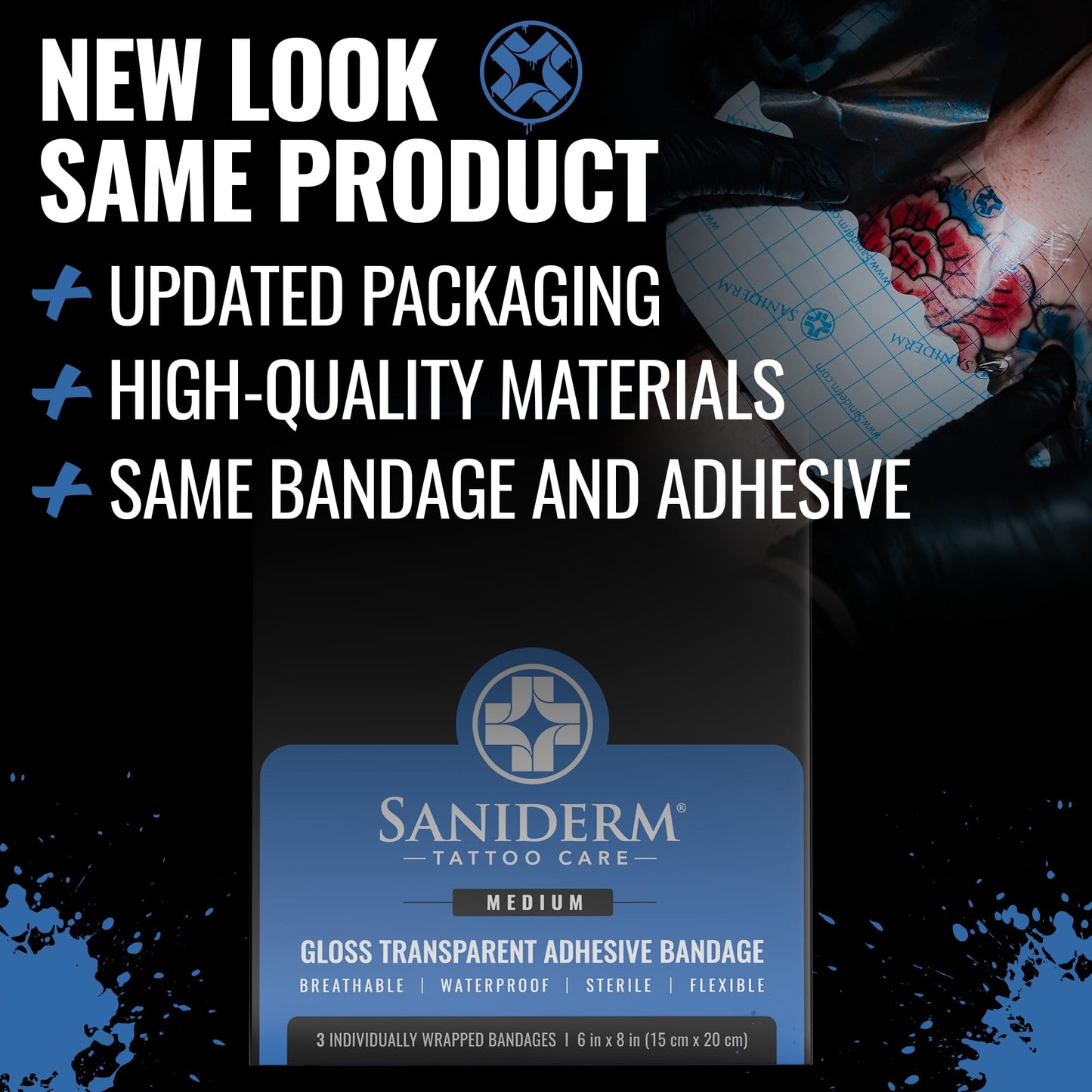 Saniderm Tattoo Aftercare Bandage 3 Sheets (Medium Pack, 6 in x 8 in) - Convenient, Faster Tattoo Healing and Protection - Sterile, Waterproof, Beauty and Personal Care Saniderm