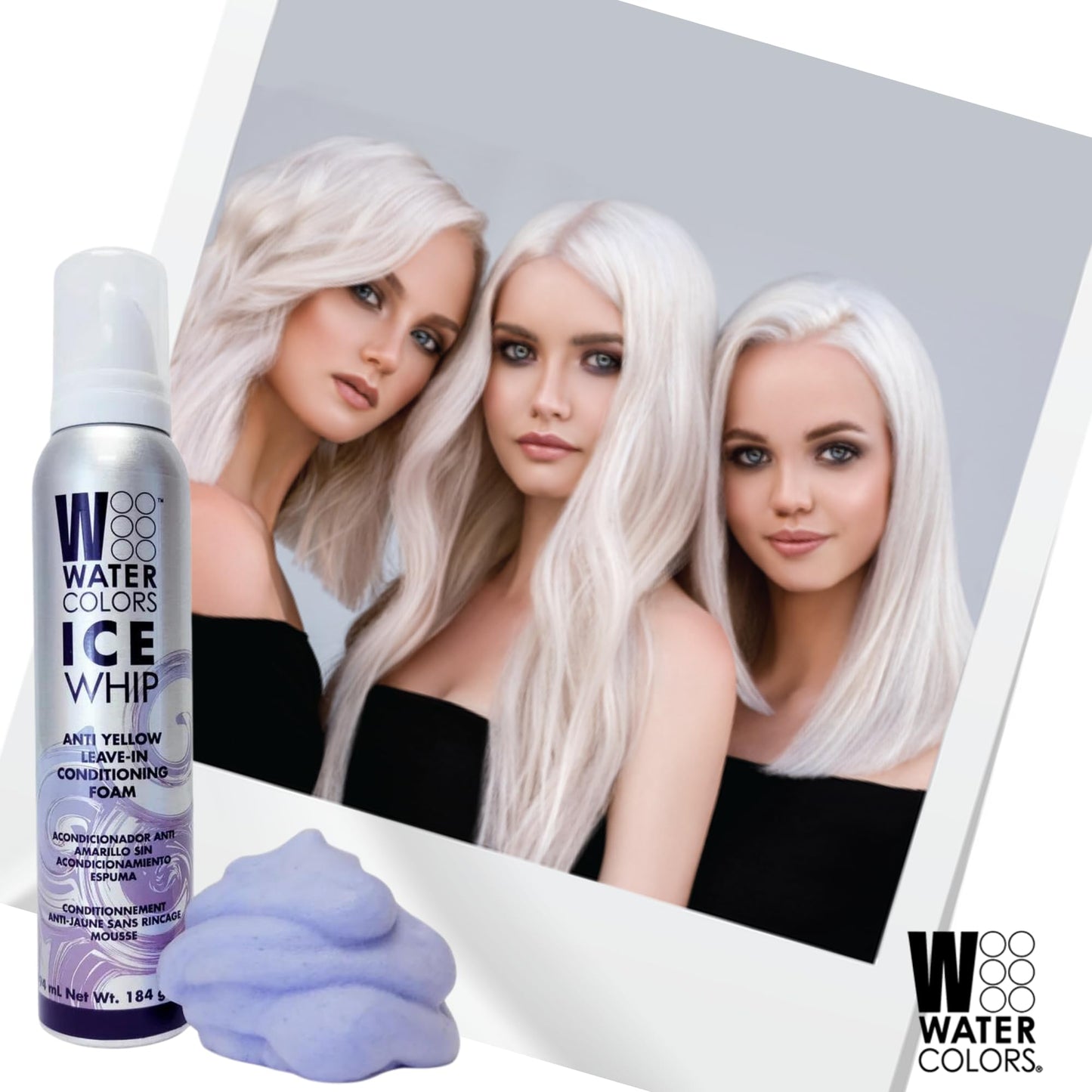 Watercolors Ice Whip Anti-Yellow Leave-In Conditioning Foam Mousse for Blonde, Platinum, Bleached, Silver, Gray, Ash & Brassy Hair - Violet Purple 6.5