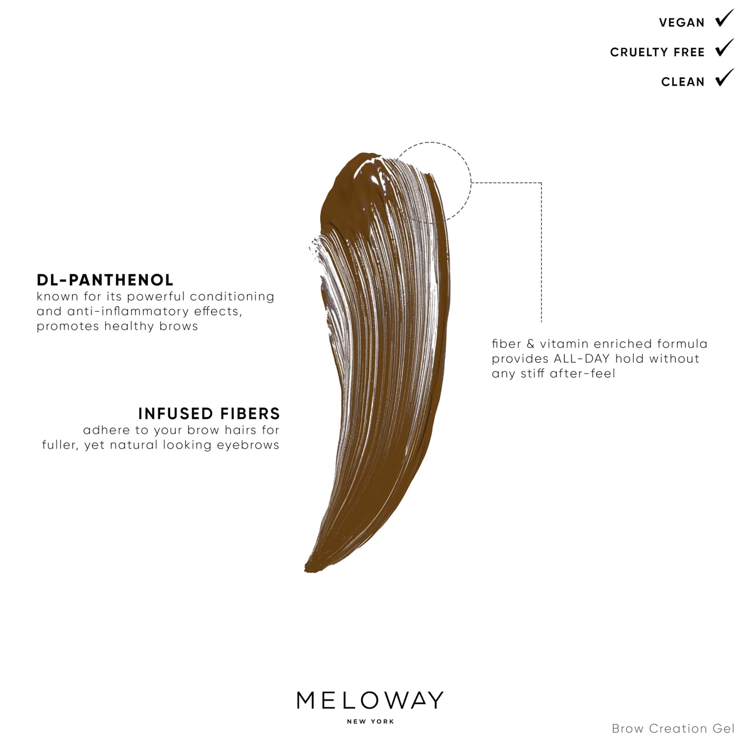 MELOWAY Brow Creation Gel - Tinted Fiber Gel for Thicker, Fluffier Brows - Patented Brush - Vitamin-Enriched Formula - Vegan, Cruelty-Free, Clean