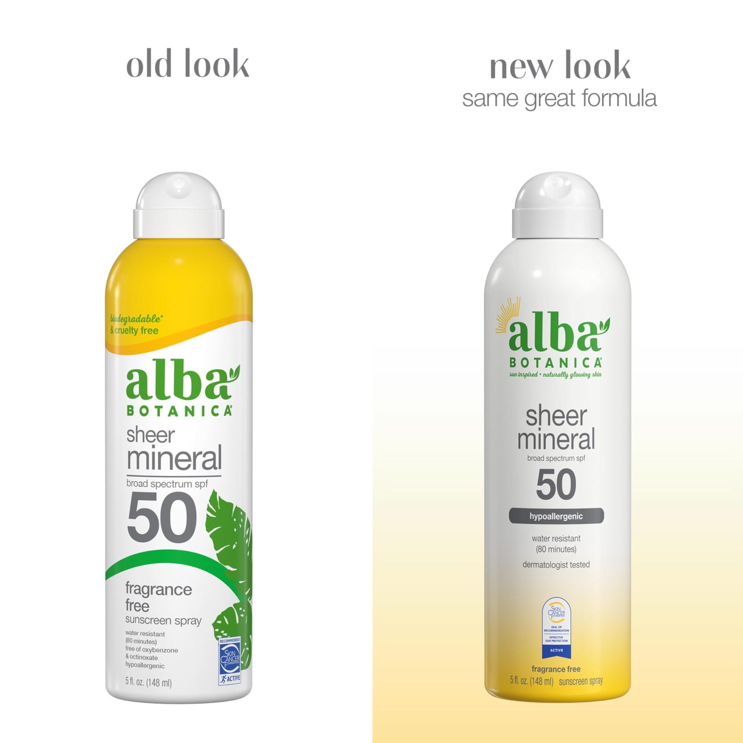 Alba Botanica Sheer Mineral Sunscreen Spray, SPF 50, Fragrance-Free Broad Spectrum, Water Resistant and Biodegradable, 5 fl. Oz. Bottle