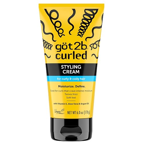 Got2B Curled Styling Cream, 6 Fl Oz, Curl Defining & Moisturizing Hair Cream for Coily & Curly Hair, Provides Frizz Control & Soft Feel for Type 3-4