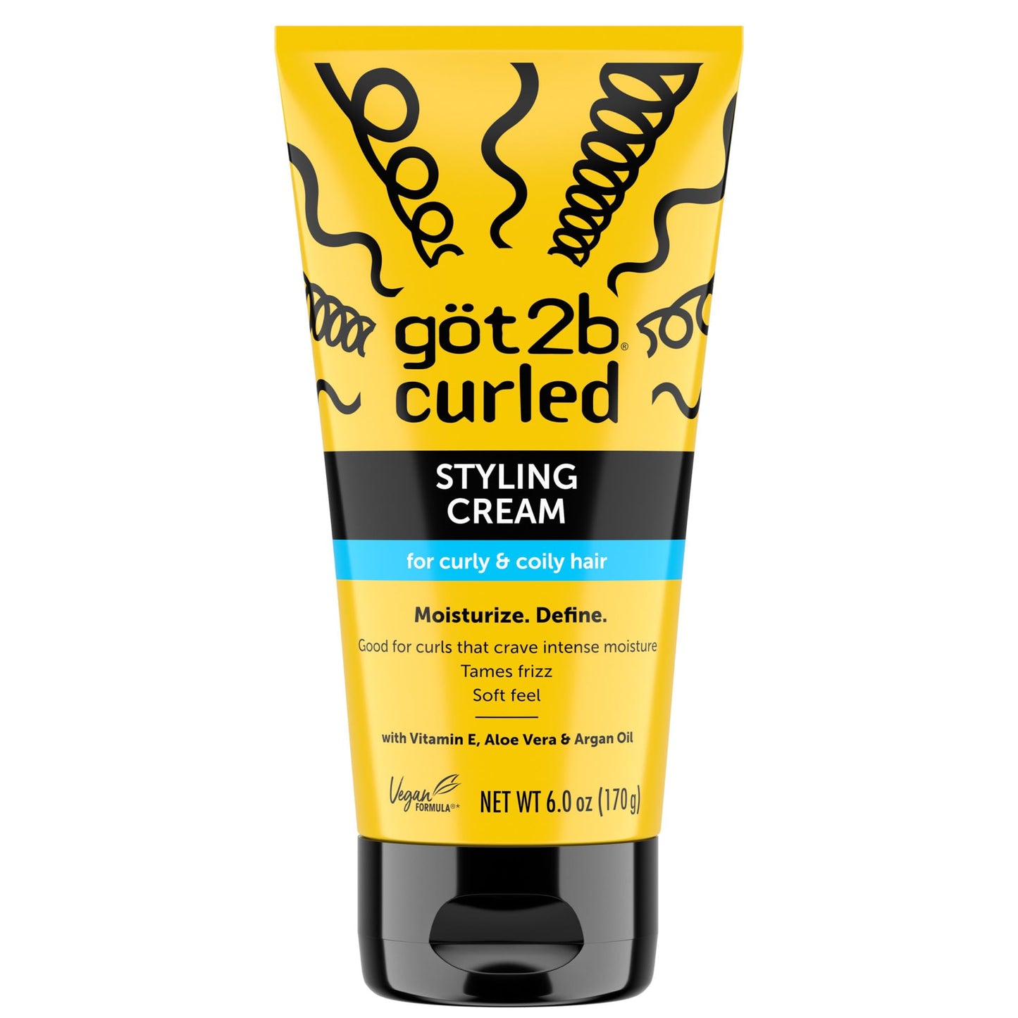 Got2B Curled Styling Cream, 6 Fl Oz, Curl Defining & Moisturizing Hair Cream for Coily & Curly Hair, Provides Frizz Control & Soft Feel for Type 3-4