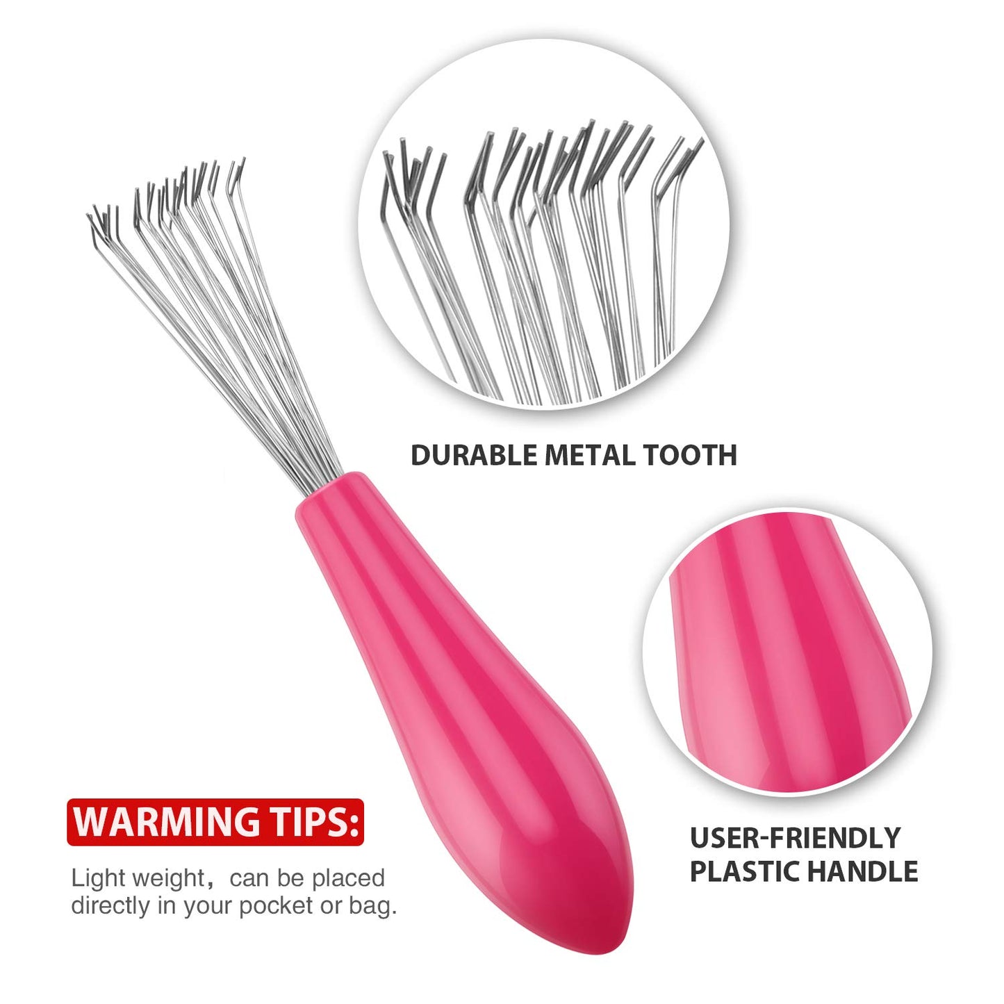 Boao 2 Pieces Hair Brush Cleaning Tool Comb Set Mini Hair Brush Dirt Remover with Metal Wire Rake for Removing Hair Dust Home and Salon Use(Pink