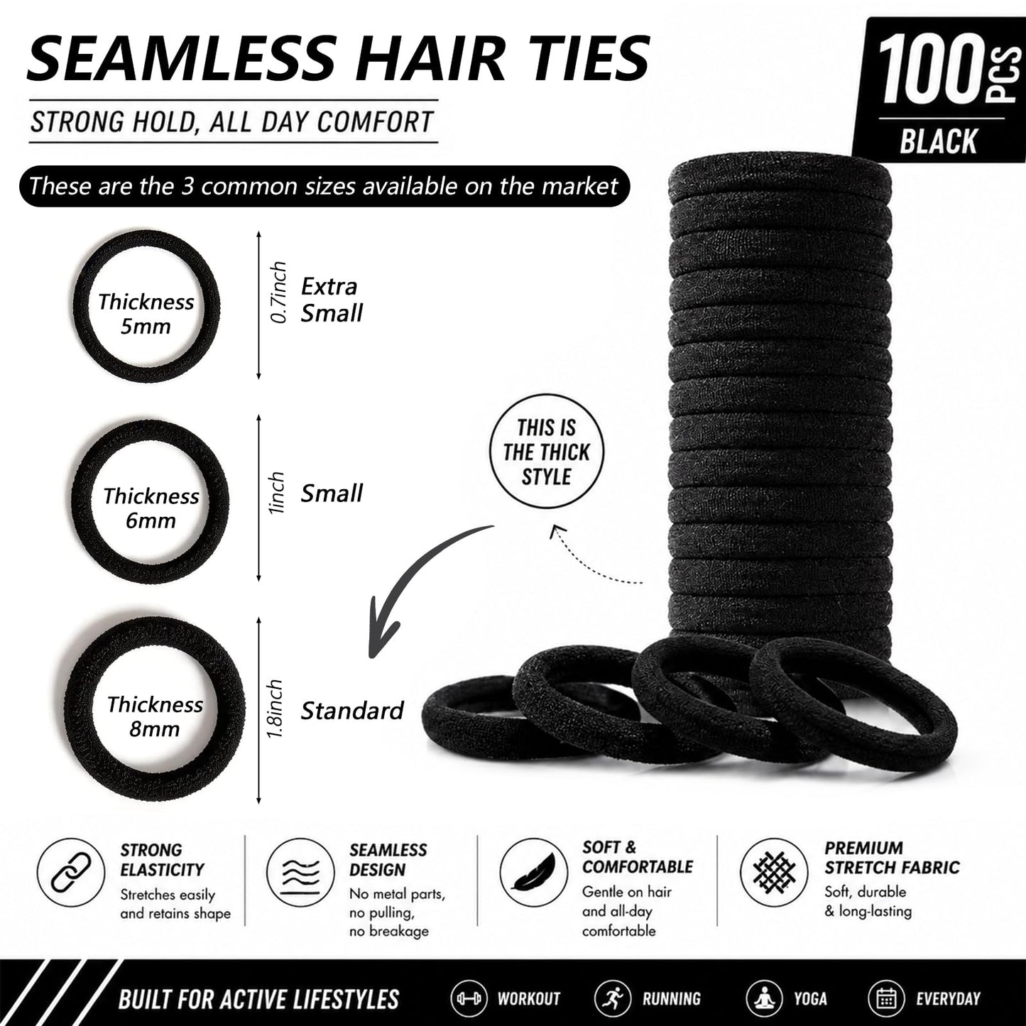 100 Pcs Thick Seamless Hair Ties, Ponytail Holders Hair Accessories No Damage for Thick Hair (Warm Yellow Colors) Beauty and Personal Care Bessrung