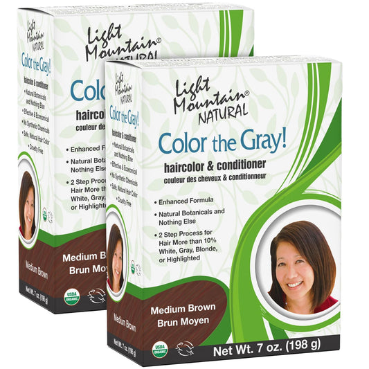 Light Mountain Henna Hair Color & Conditioner, Color the Gray - Medium Brown Hair Dye for Men/Women, 2-Step Chemical-Free, Semi-Permanent Hair Color