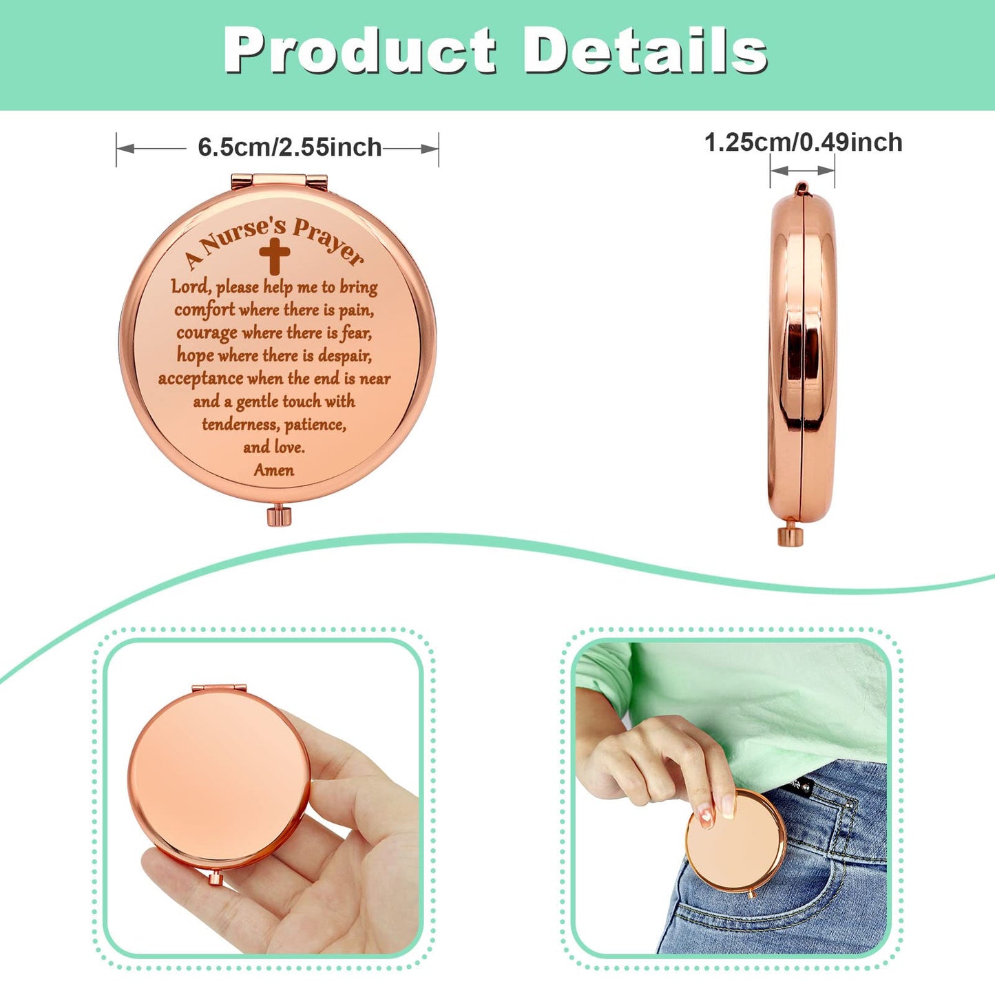 Nurse Appreciation Gifts for Women Nurse Prayer Gifts Compact Makeup Mirror for Nurse Student Nurse Gifts for Women Folding Makeup Mirror for Her