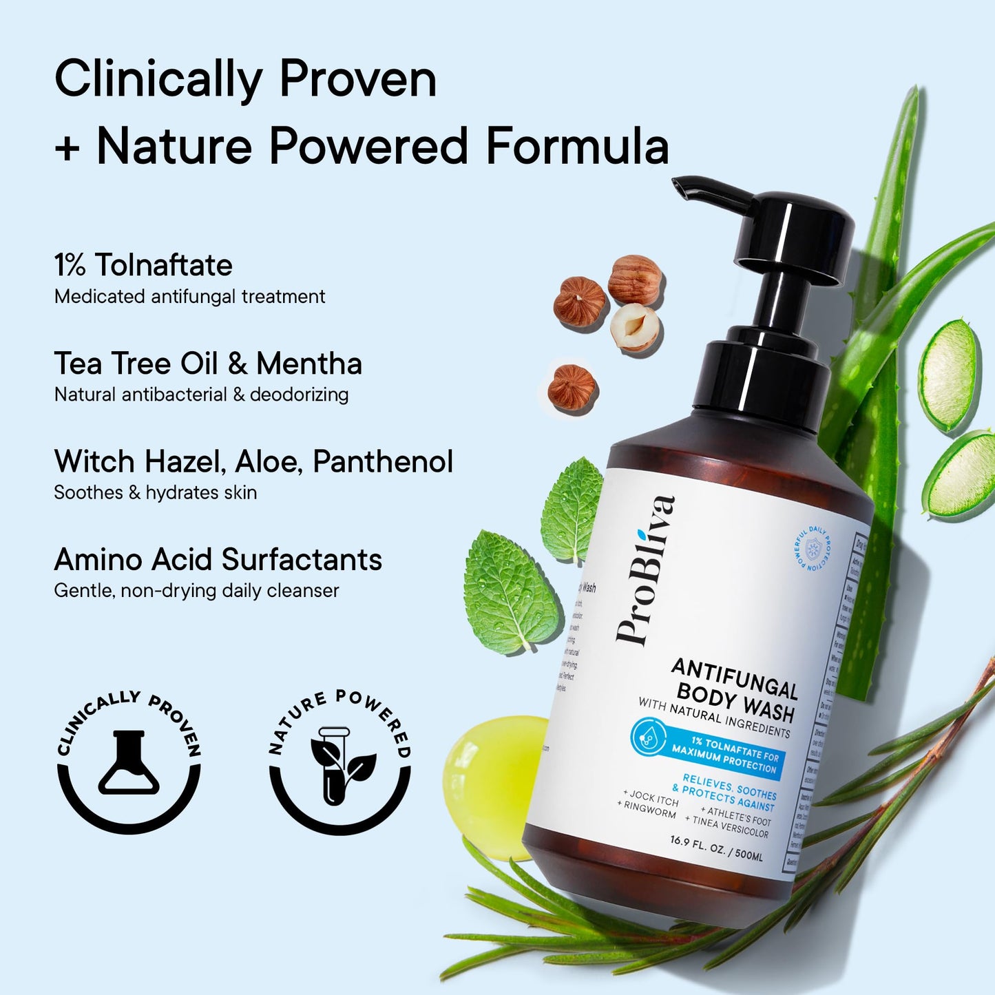 Antifungal Body Wash Treatment Soap - Antibacterial Wash for Jock Itch, Ringworm, Back Acne, Tinea & Foot Odor - Medicated Skin Relief Cleanser Gel Beauty and Personal Care ProBliva