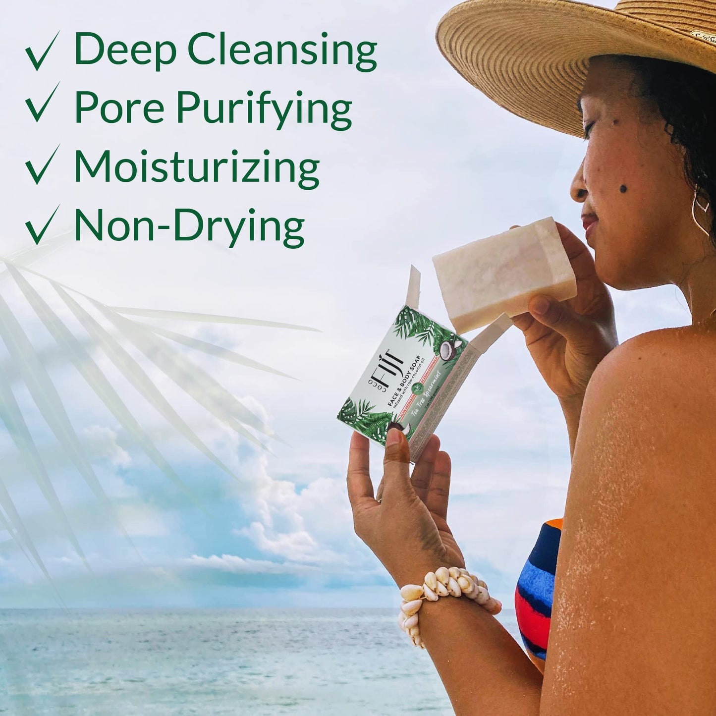 Coco Fiji Soap Bar for Face and Body Infused With Organic Coconut Oil, Tea Tree Spearmint, Essential Oil, Natural Soap for Moisturizing & Pore