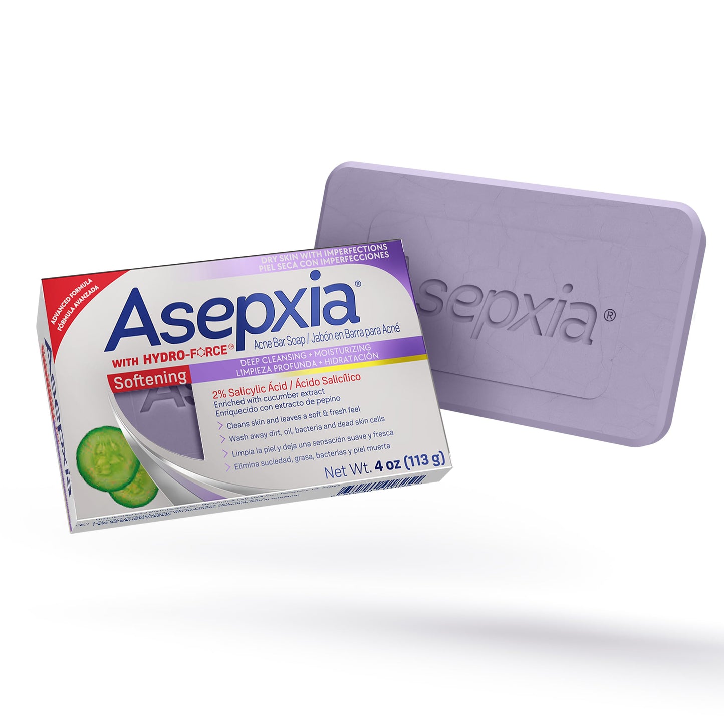 Asepxia Acne Treatment Softening Bar Soap | 2% Salicylic Acid Cleanser, Wash away Oil & Impurities, Soothes with Cucumber Extract, Daily Use