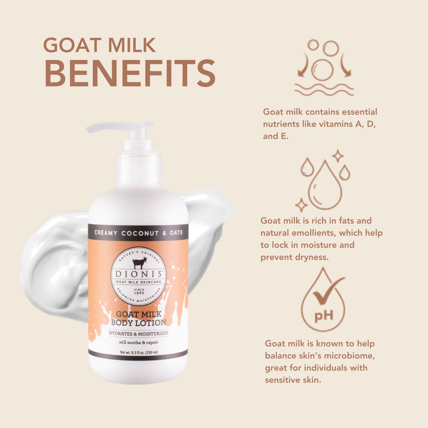 Dionis Goat Milk Body Lotion Coconut & Oats 8.5 oz (Pack of 1)