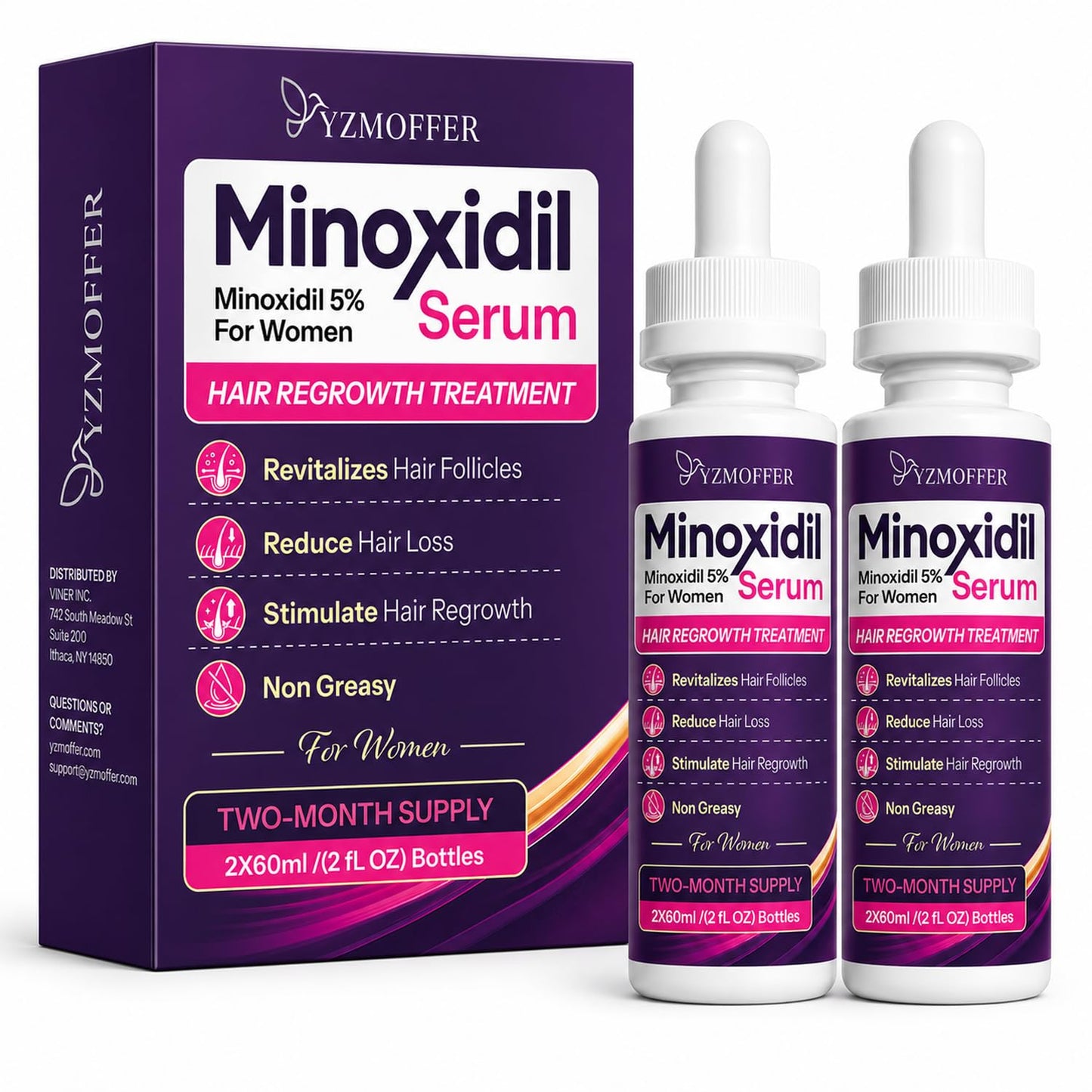 Minoxidil 5% Hair Regrowth Treatment for Women, Topical Serum Drops for Thinning Hair, Revitalizes Hair Follicles, Reduces Hair Loss, Non-Greasy Beauty and Personal Care Yzmoffer Default Title