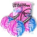 Loofah Sponge Bath Sponge for Women Men 4 Pack (Blue Pink Conbine)