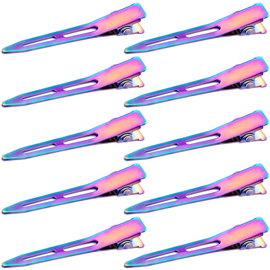 OIIKI 10 Pack 2.2 Inches Rainbow Single Prong Curl Clips, Metal Alligator Hair Clips without Teeth, Rainbow Section Hairpin Hair Accessories for Women