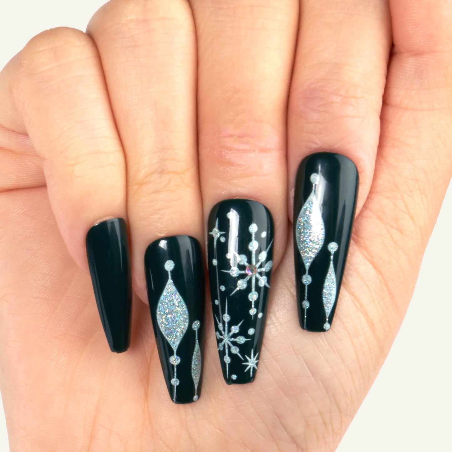 Goldfinger 24 Pcs Holiday Press On Nails - Christmas French Tip Square Coffin Oval Fake Nails, Long-Lasting Glossy Glitter Winter Seasonal Snow Flake Beauty & Personal Care Goldfinger