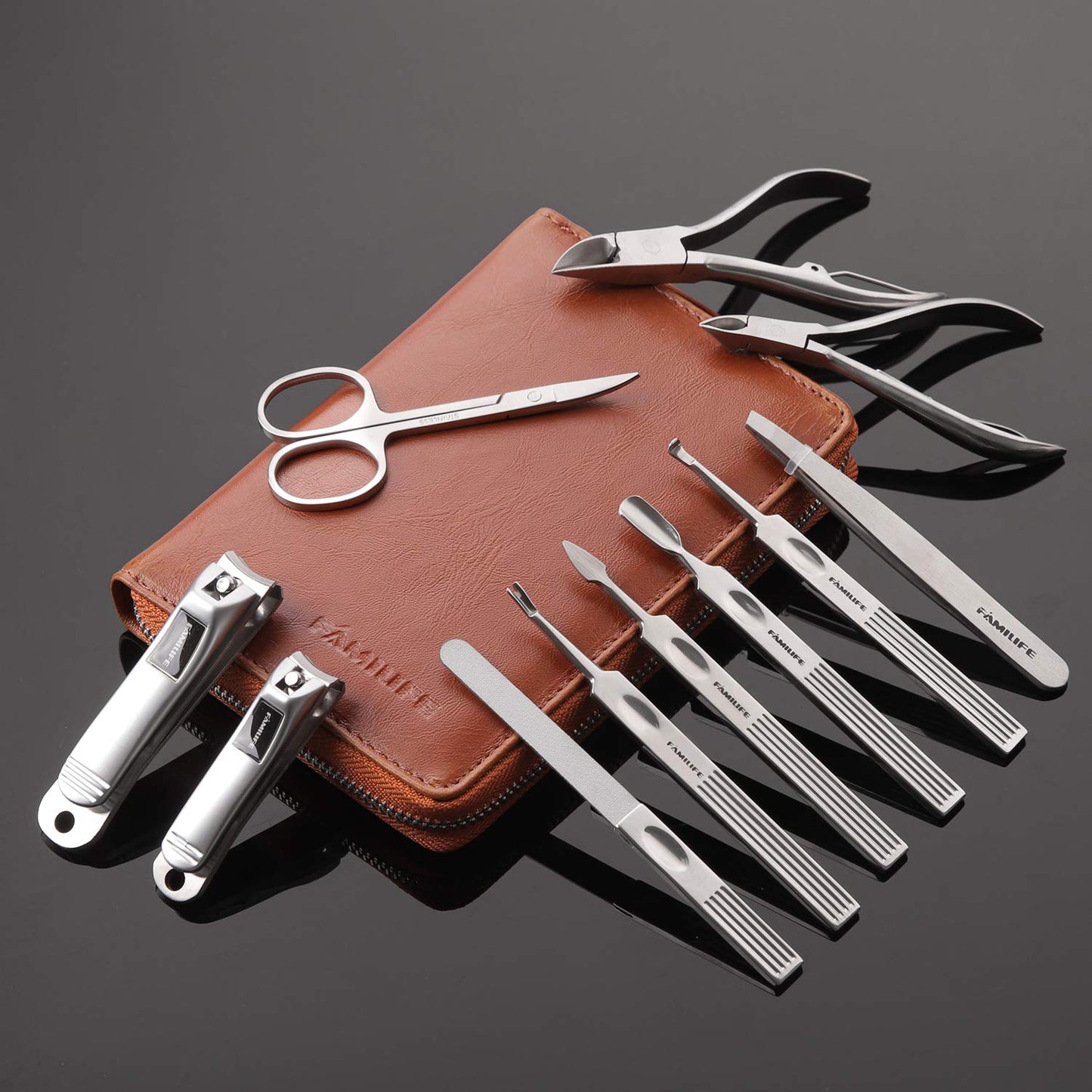 FAMILIFE Manicure Set, Professional Manicure Kit Nail Clippers Set 11 in 1 Stainless Steel Pedicure Tools Nail Kit Men Grooming Tool with Portable