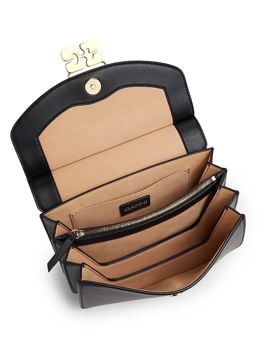 Ganni, Apo-G Leather Shoulder Bag, Black