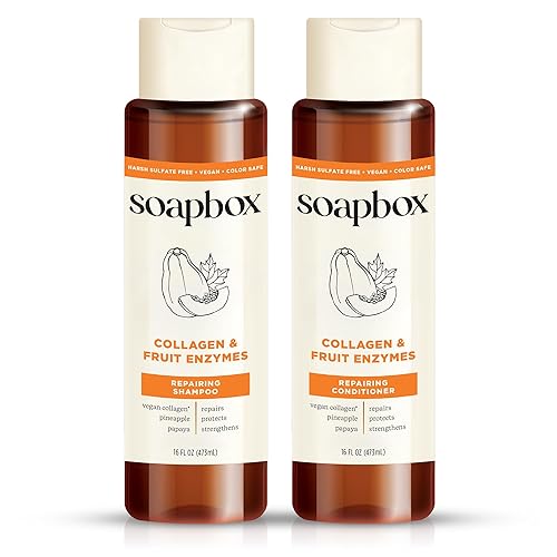 Soapbox Collagen & Fruit Enzymes Shampoo & Conditioner Set, Protects, Repairs & Strengthens Hair - Clean Ingredients Free of Harsh Chemicals