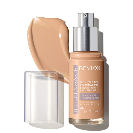Revlon Illuminance Skin-Caring Liquid Foundation, Hyaluronic Acid, Hydrating and Nourishing Formula with Medium Coverage, 317 Tan Sand, 1 fl oz