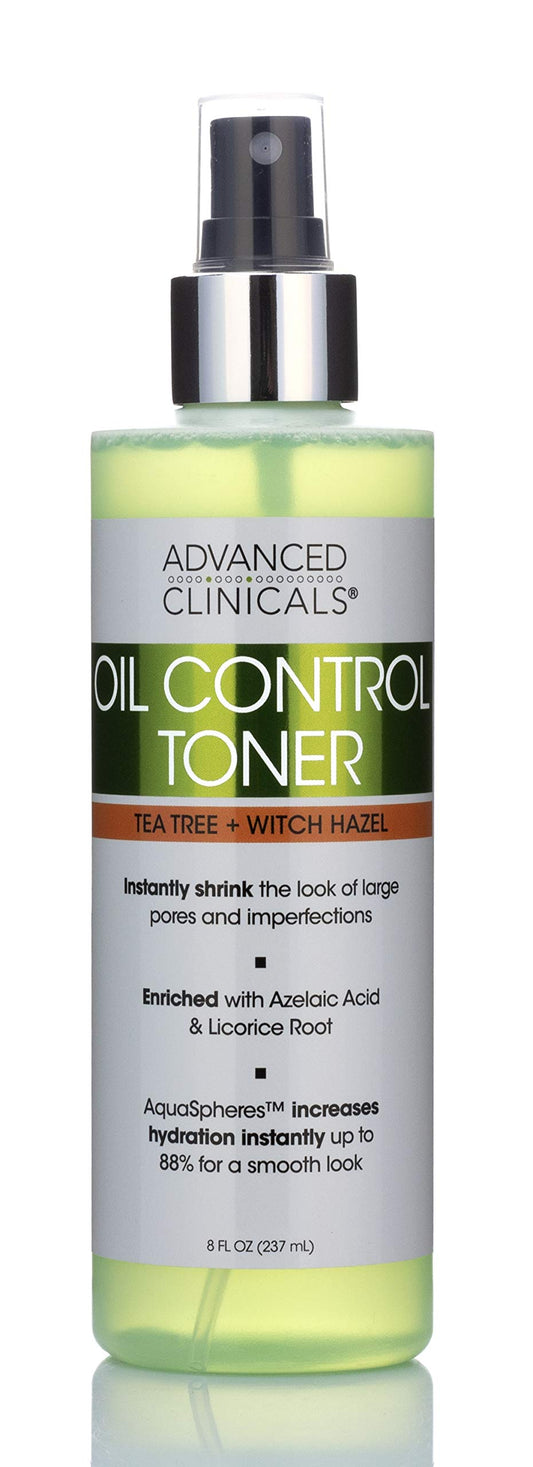 Advanced Clinicals Oil Control Purifying Facial Mist Toner. Hydrating, Non-Greasy Tea Tree Oil, Witch Hazel Toner W/Aloe Vera Face Mist Cleans Pores
