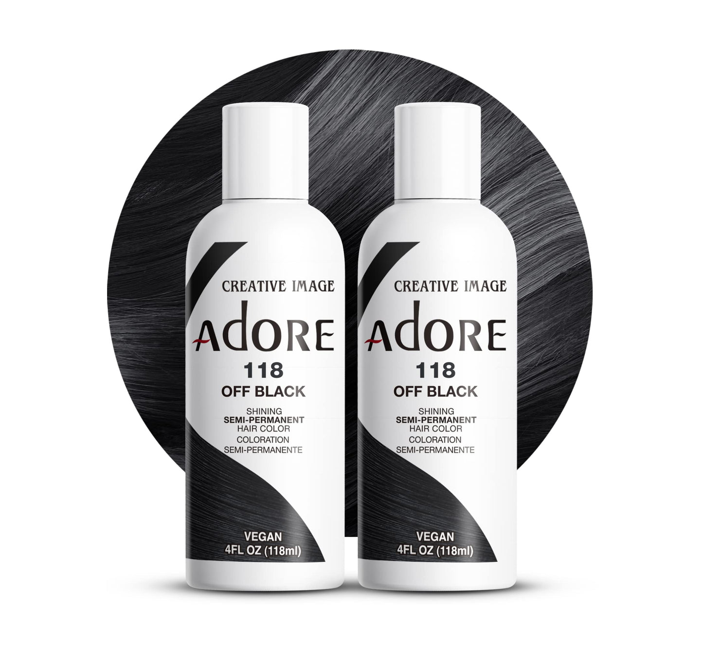Adore Semi Permanent Hair Color (118 Off Black) (2 Pack) | Vegan & Cruelty-Free Black Hair Dye | No Ammonia, No Peroxide, No Alcohol | 4 Fl Oz