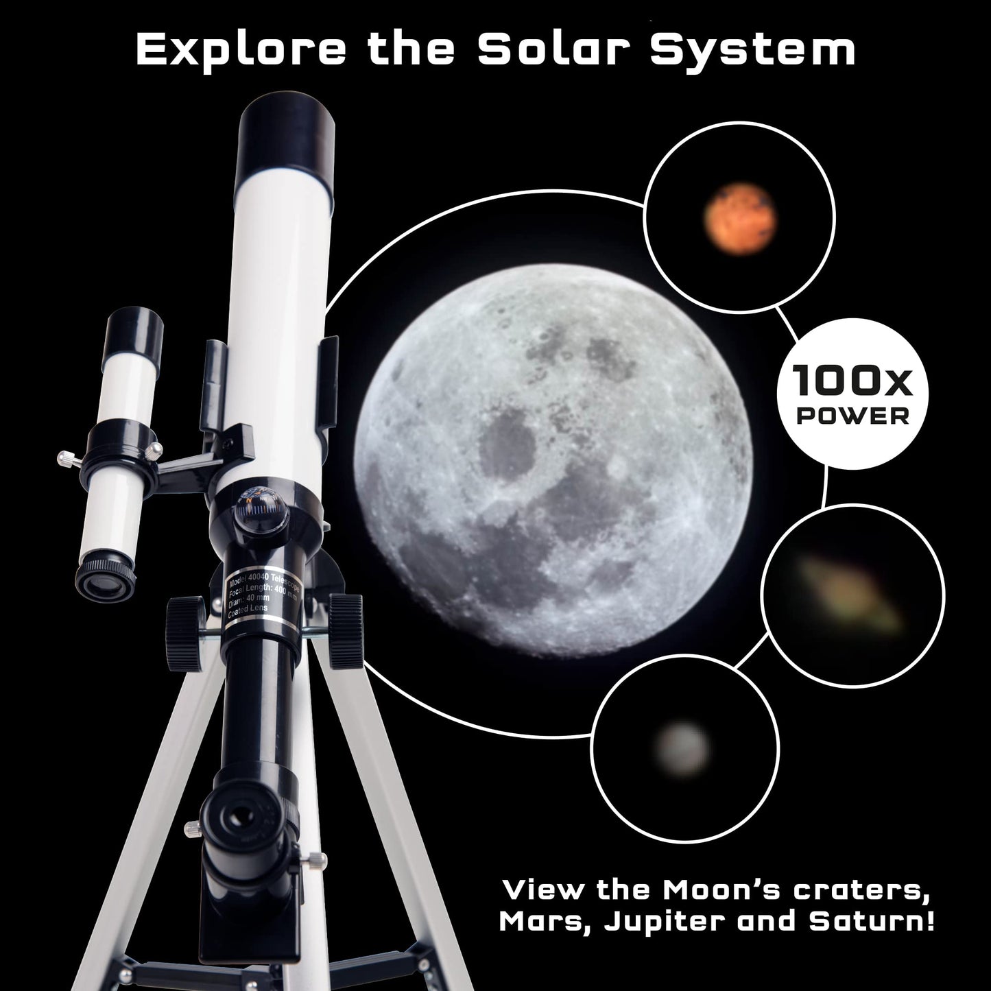 Thames & Kosmos Telescope – Kids Refractor with 100x Magnification & Built-In Compass, STEM Science Tool for Astronomical & Terrestrial Viewing
